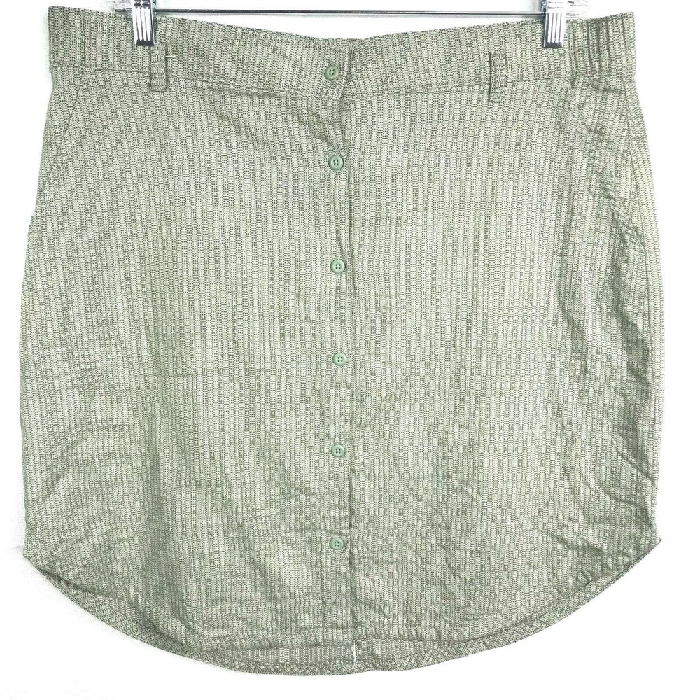 Columbia Skirt Womens Sz XL Green Cotton Textured Casual Stretch Waist Buttons